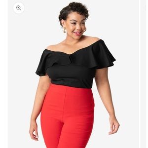 Unique Vintage Plus Size Black Ruffle Frenchie Knit Top